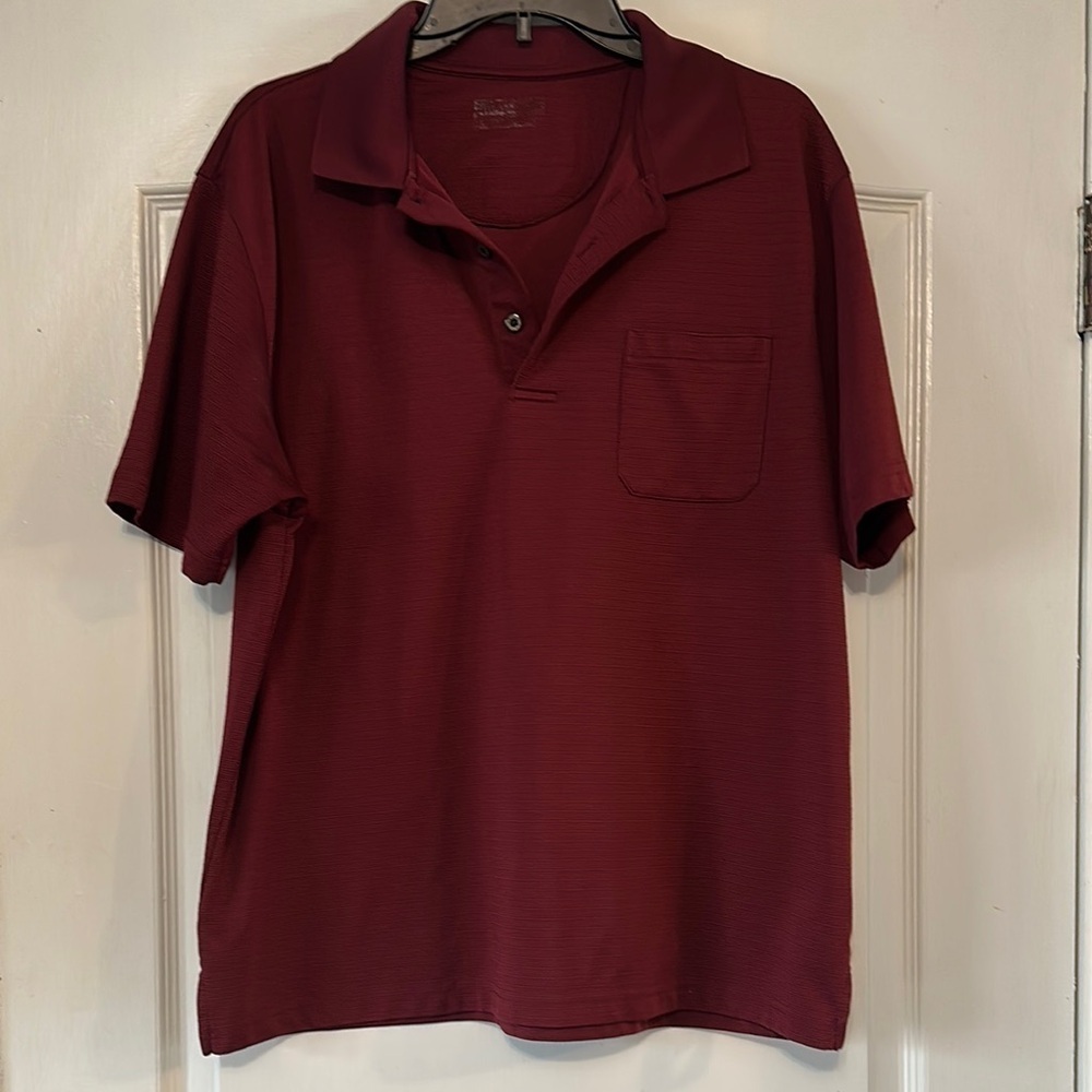Red Polo Shirt with Short Sleeves and Textured Fabric